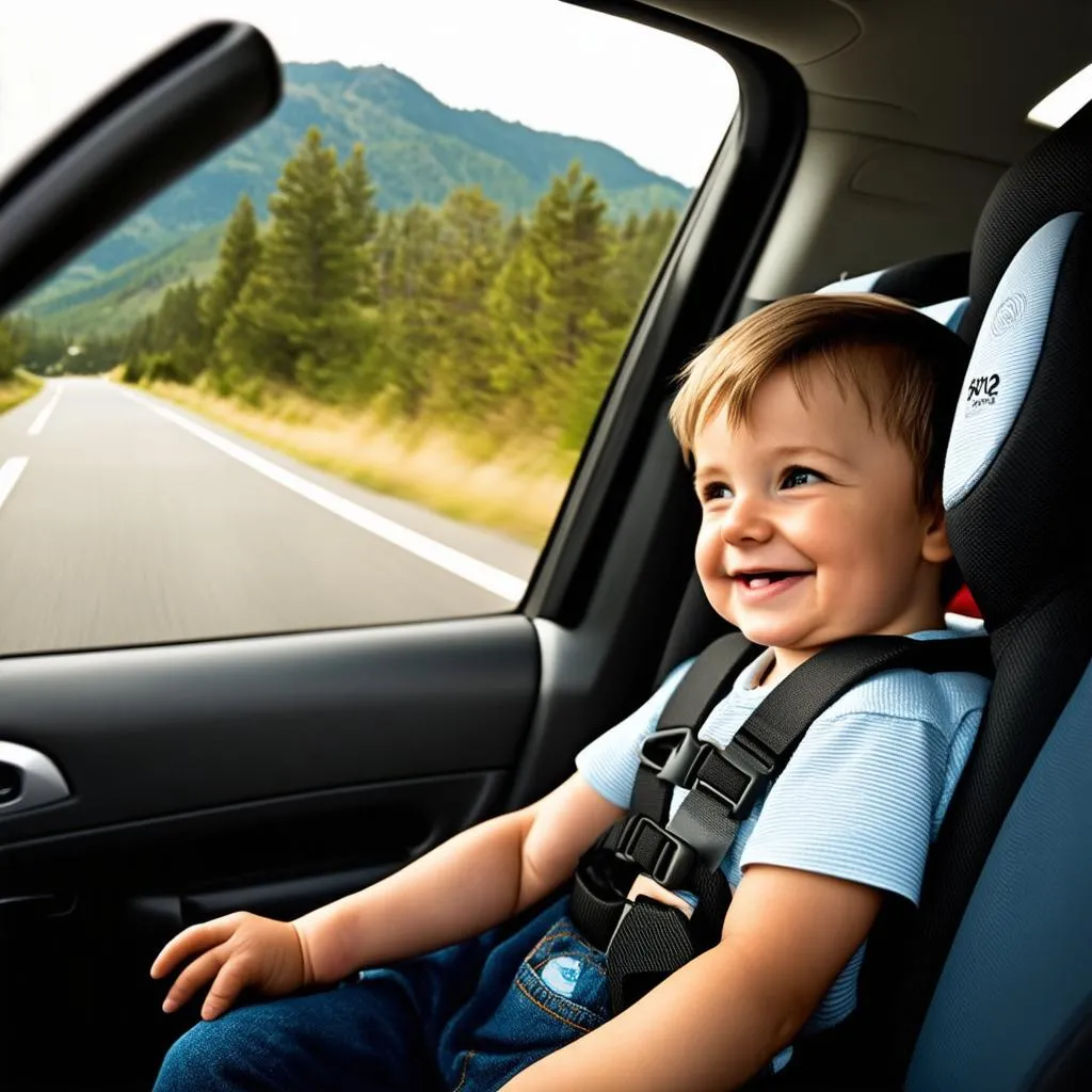 Happy Child in Car Seat